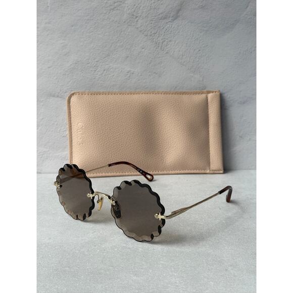 NEW Chloe CH0047S Rosie Scalloped Round Sunglasses in Brown main image 4